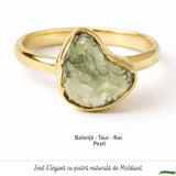 Inel Elegant cu Moldavit Natural, Argint 925 Placat cu Aur 18K, M8/56 - Vibratii Inalte