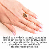 Inel cu Moldavit din Argint 925 placat cu Aur de 18K 3.08 gr Marime 54 (EU) / 7 (US) - Activare Energetica si Evolutie Spirituala