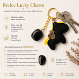 Breloc cu Obsidian Natural și Căluț Norocos – Protecție, Curaj și Echilibru Zilnic