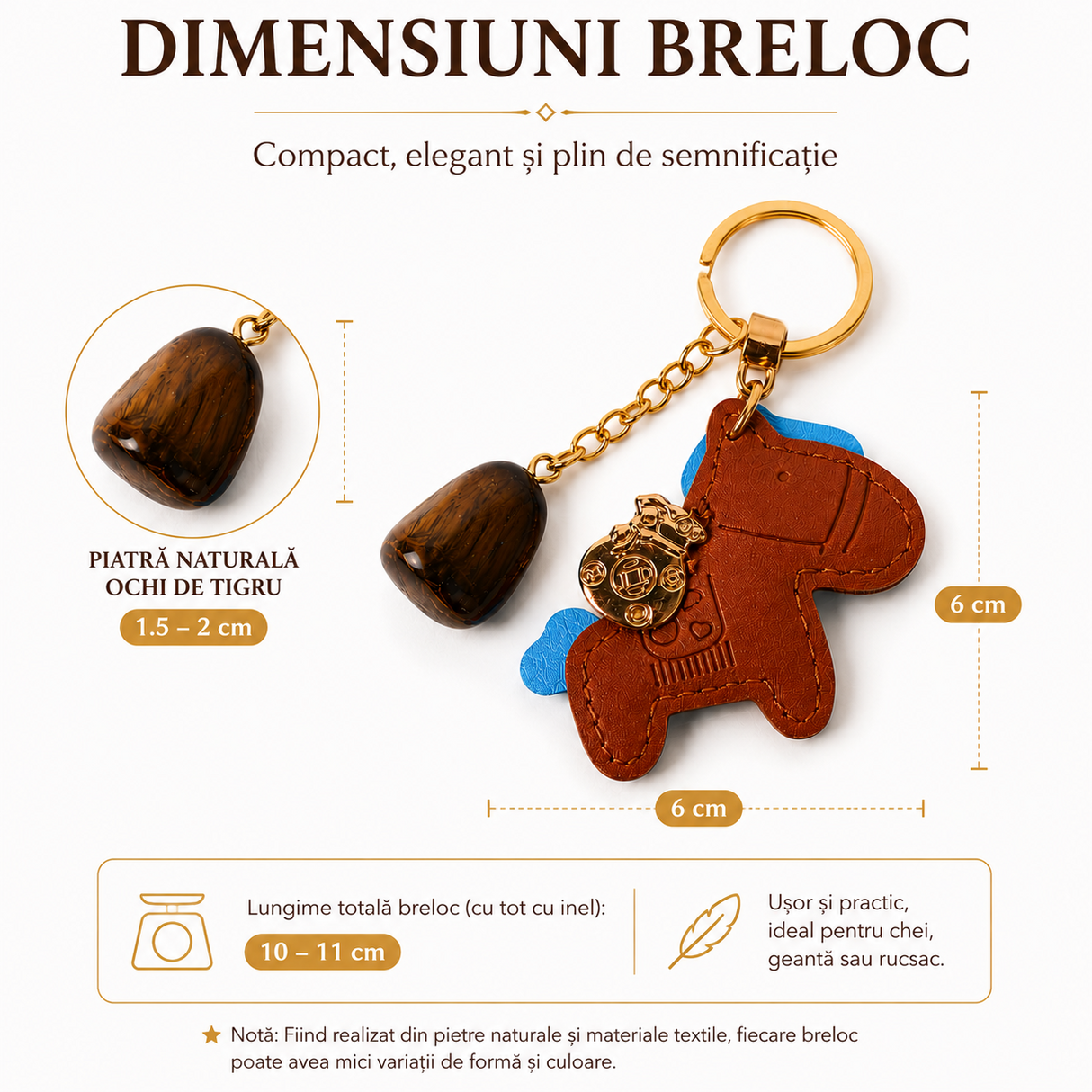 Breloc cu Ochi de Tigru Natural și Căluț – Protecție, Curaj și Noroc Zilnic