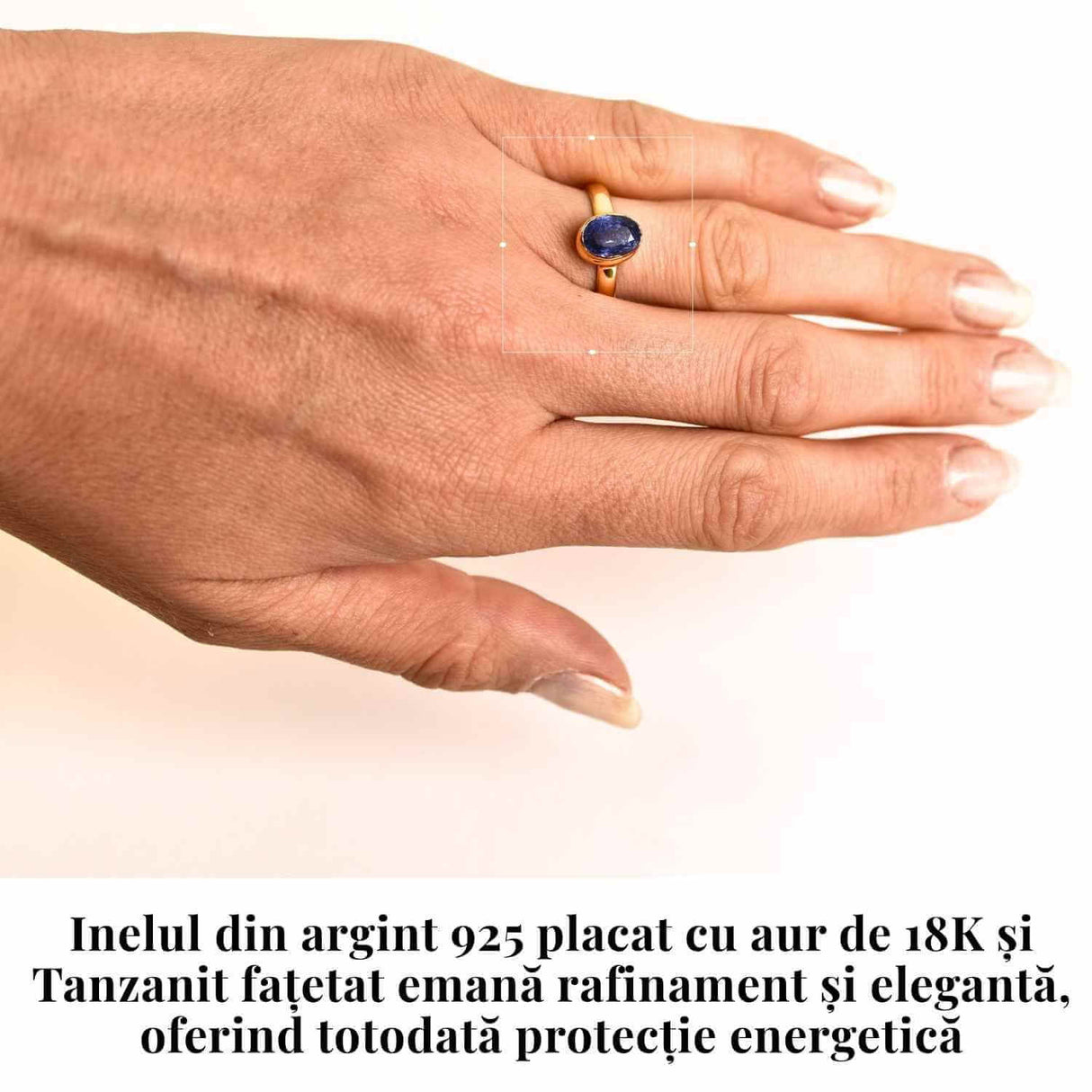 Inel argint 925 placat cu aur 18K si Tanzanit oval fatetat