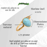 Inel argint 925 placat cu aur 18K si Turcoaz natural fatetat - Protectie, claritate si comunicare
