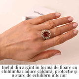 Inel floral din argint 925 cu chihlimbar natural - Calm si armonie