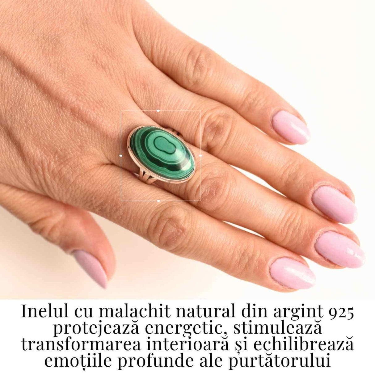 Inel din Argint 925 cu Malachit Natural 8.92 gr M55/7- Protectie Energetica si Echilibru Emotional in Fiecare Zi