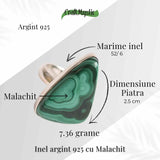 Inel din Argint 925 cu Malachit Natural 7.36 gr M52/6-Protectie Energetica si Echilibru Emotional in Timpul Transformarilor Interioare