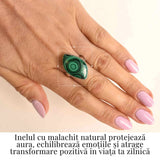 Inel din Argint 925 cu Malachit Natural 9.46 gr M56/7.5-Protectie Energetica si Echilibru Emotional pentru Transformare Interioara
