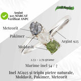 Inel din Argint 925 cu Moldavit, Pakimer si Meteorit - Conexiune si claritate