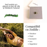 Inel cu Moldavit din Argint 925 placat cu Aur de 18K 2.75 gr 58.5 (EU) / 9 (US)- Piatra transformarii si evolutiei spirituale