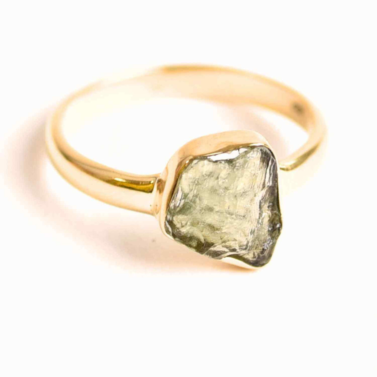 Inel cu Moldavit din Argint 925 placat cu Aur de 18K 2.75 gr 58.5 (EU) / 9 (US)- Piatra transformarii si evolutiei spirituale