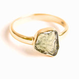 Inel cu Moldavit din Argint 925 placat cu Aur de 18K 2.75 gr 58.5 (EU) / 9 (US)- Piatra transformarii si evolutiei spirituale
