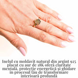 Inel cu Moldavit din Argint 925 placat cu Aur de 18K 2.75 gr 58.5 (EU) / 9 (US)- Piatra transformarii si evolutiei spirituale