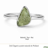 Inel Argint 925 cu Moldavit Autentic, M8/56 – Talisman pentru Crestere Spirituala si Protectie