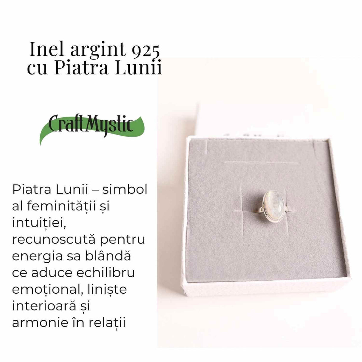 Inel din argint 925 elegant cu Piatra Lunii 7.13 gr, M57 / 8- Armonie emotionala si conexiune cu feminitatea