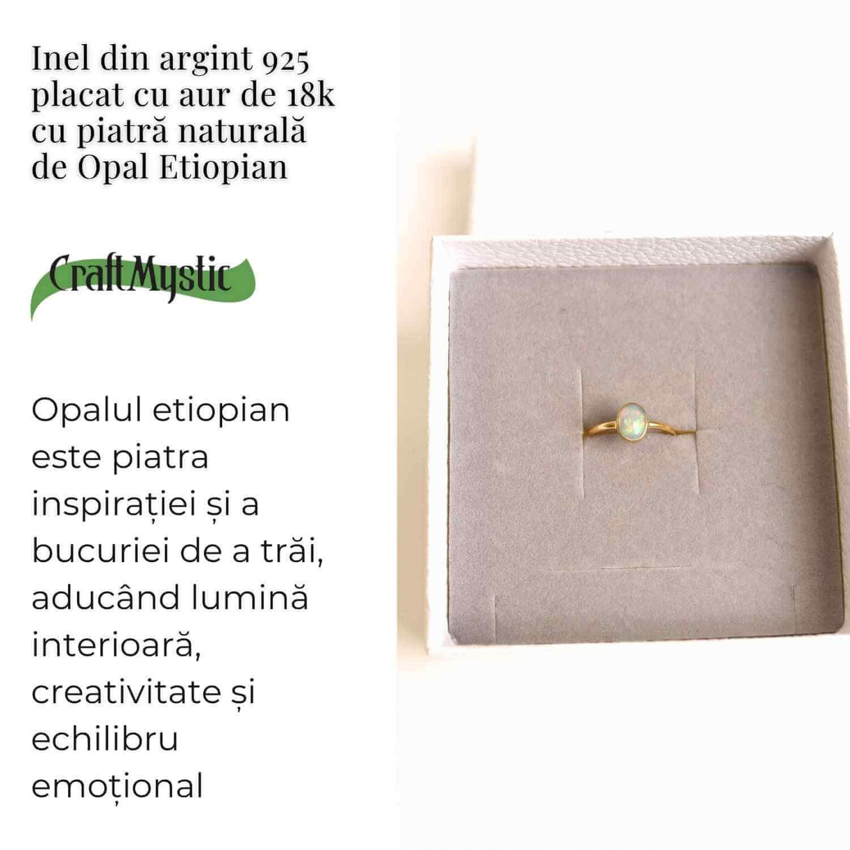 Inel argint 925 placat cu aur 18K cu Opal Etiopian fatetat rotund - Lumina sufletului