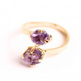Inel Ajustabil Argint 925 placat cu Aur 18K si Dublu Ametist - Calm si Protectie Energetica
