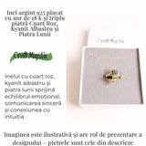 Inel din Argint 925 placat cu Aur de 18K cu Kianit Albastru, Cuart Roz si Piatra Lunii 3.68gr M 52/6- Armonie Interioara, Claritate si Deschidere Emotionala