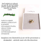 Inel din Argint 925 placat cu Aur de 18K cu Piatra Lunii, Ametist si Apatit Albastru 4.05 gr, M56 / 7.5- Intuitie, Liniste Interioara si Claritate Mentala