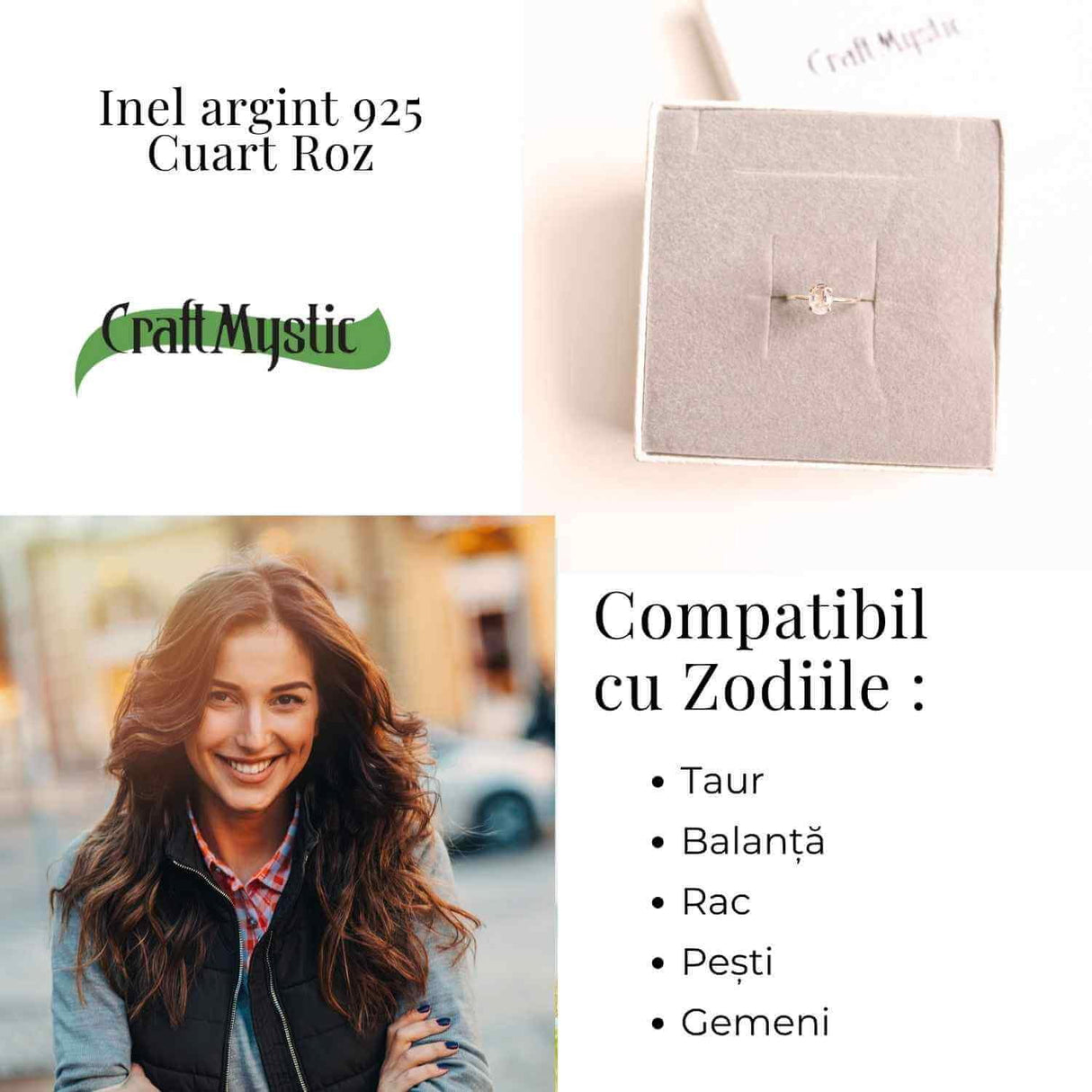 Inel din Argint 925 cu Cuart Roz - Iubire Interioara si Armonie Emotionala