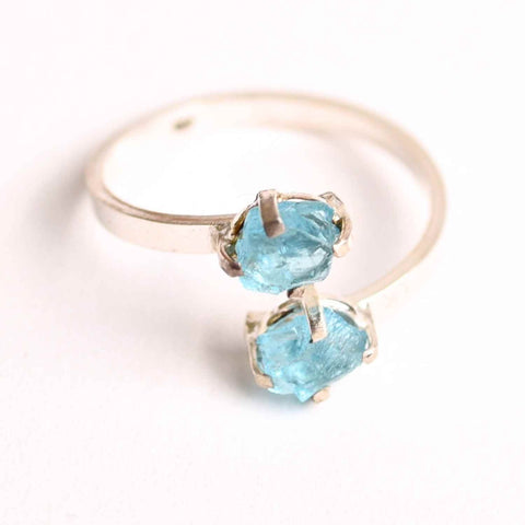 Adjustable 925 Silver Ring with Double African Apatite - Clarity and Authentic Communication
