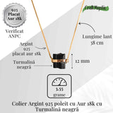 Colier Brut cu Turmalina din Argint 925 Placat cu Aur 18K - Protectie Energetica si Echilibru Emotional