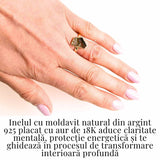 Inel cu Moldavit si montura argint 925 placat cu Aur 18K 2.96 gr Marime 53 (EU) / 6.5 (US) - Deschide-ti Drumul Schimbarii Interioare,