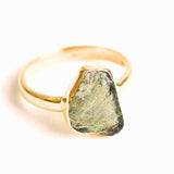 Inel cu Moldavit Natural placat cu Aur de 18K 3.11 gr 56 (EU) / 7.5 (US) - Puterea Schimbarii si Evolutiei Interioare