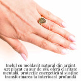 Inel cu Moldavit Natural placat cu Aur de 18K 3.11 gr 56 (EU) / 7.5 (US) - Puterea Schimbarii si Evolutiei Interioare