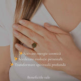Inel Argint 925 Placat cu Aur 18K cu Moldavit Natural M8/56 – Energie si Transformare Spirituala