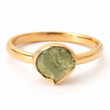 Inel Argint 925 Placat cu Aur 18K cu Moldavit Natural M8/56 – Energie si Transformare Spirituala