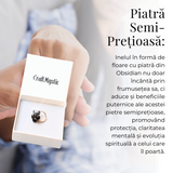 Inel Model Floare Metal Auriu cu Pietre din Obsidian
