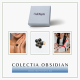 Inel Model Floare Metal Auriu cu Pietre din Obsidian