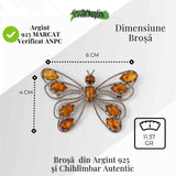 Brosa din chihlimbar forma de fluture si argint 925 - adauga caldura si rafinament tinutei tale