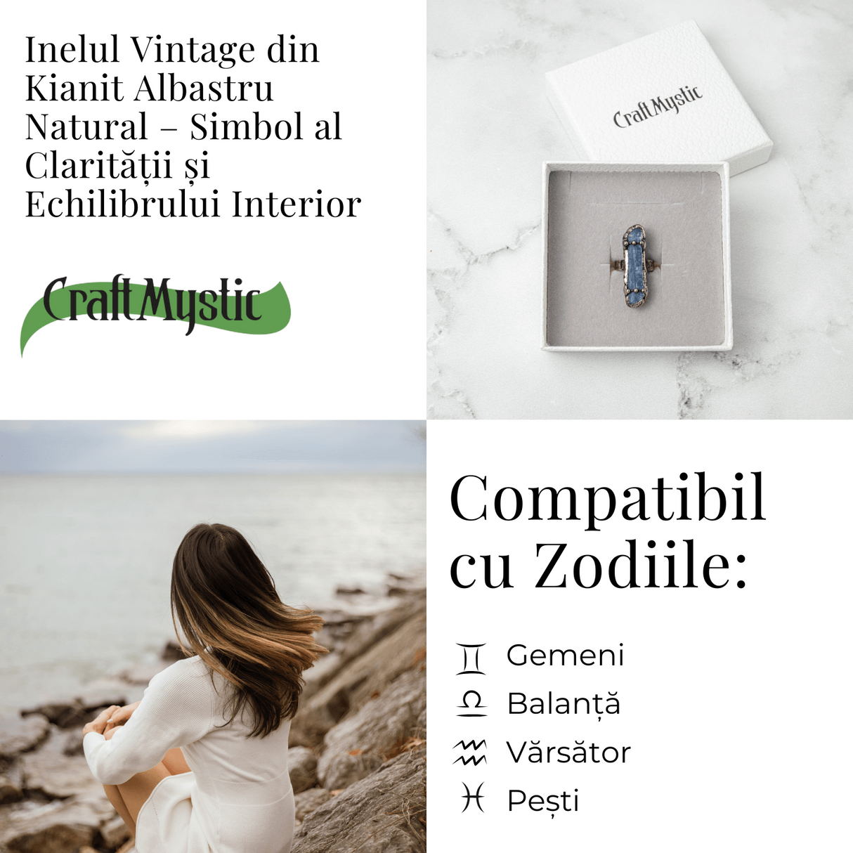 Inel Vintage din Kianit Albastru Natural - Claritate si Echilibru Interior