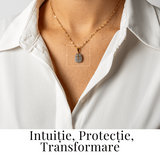 Colier Otel Inoxidabil Auriu cu Labradorit (Spectrolit) si Cruce - Protectie Divina si Lumina Interioara