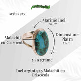Inel Malachit si Crisocola montura Argint 925 - Protectie si echilibru emotional