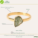 Inel Elegant cu Moldavit Brut – Argint 925 Placat cu Aur 18K, M8/56 - Transformare si Protectie