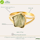 Inel cu Moldavit Natural si Argint 925 Placat cu Aur 18K, M8.5/58- Trezire Spirituala