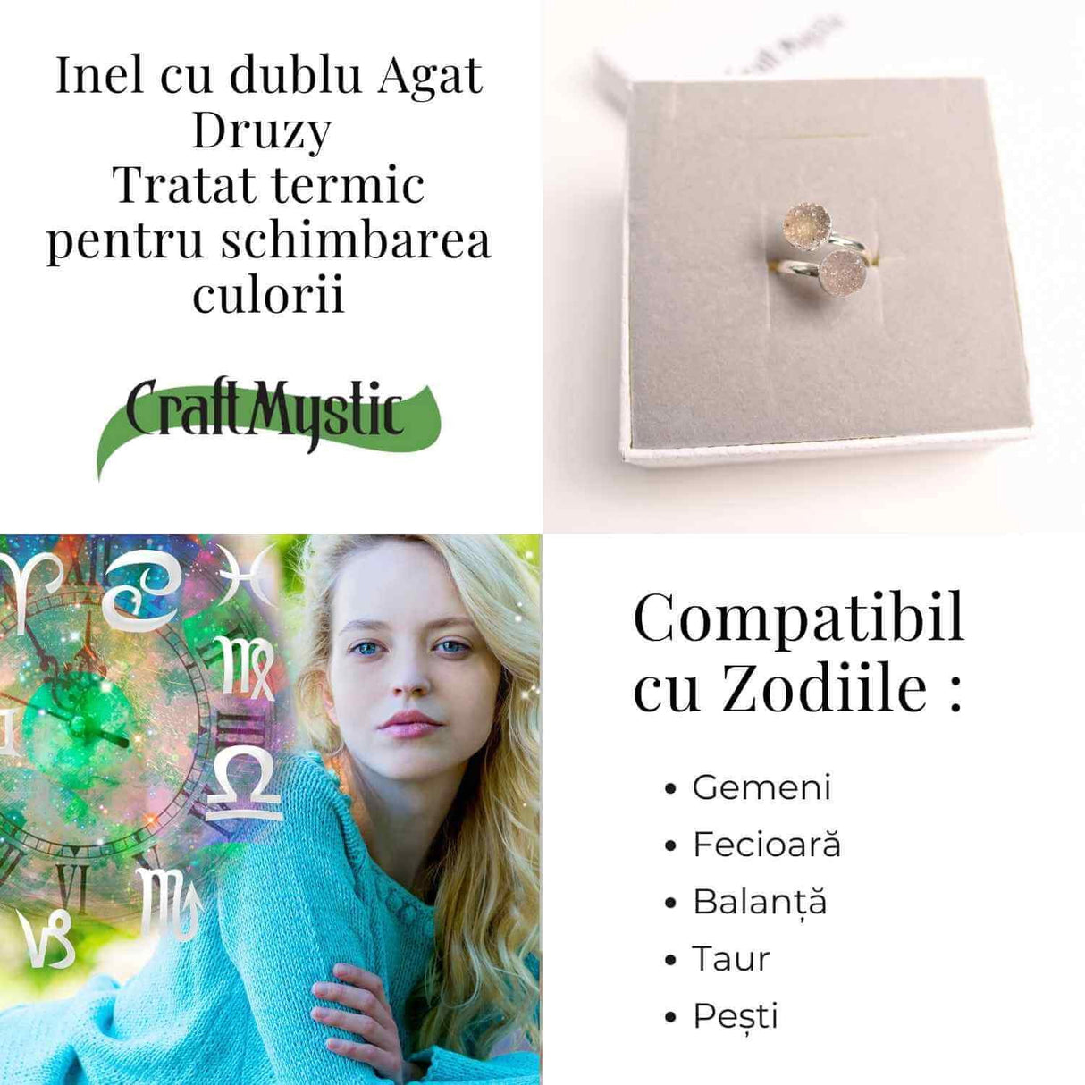 Inel Argintiu cu Dublu Agat Druzy - Energie si Eleganta Unica