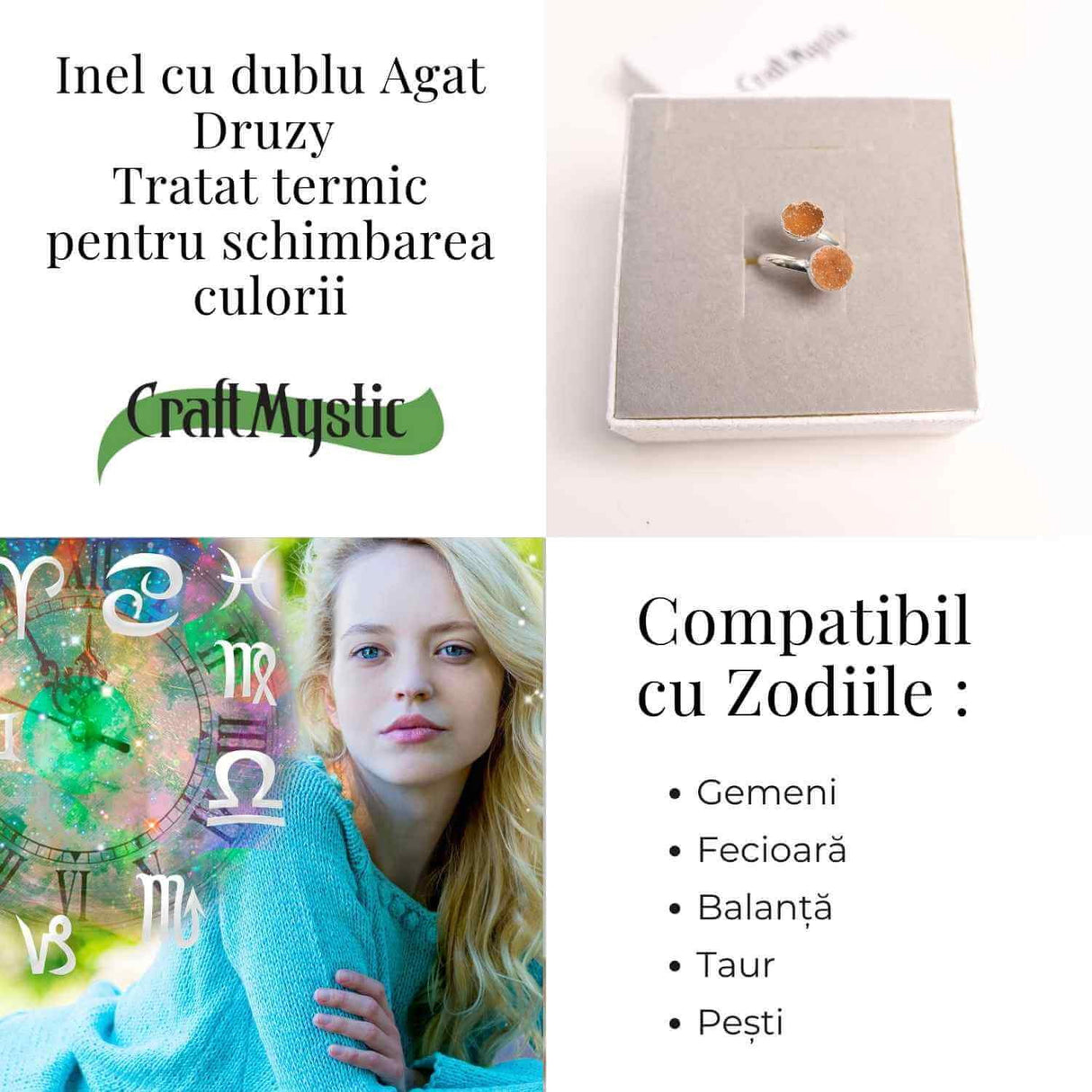 Inel Argintiu cu Dublu Agat Druzy - Energie si Eleganta Unica
