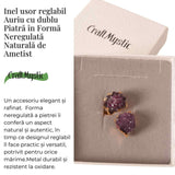 Inel usor Reglabil Auriu cu Dublu Ametist Natural Brut - Claritate Mentals si Echilibru Emotional