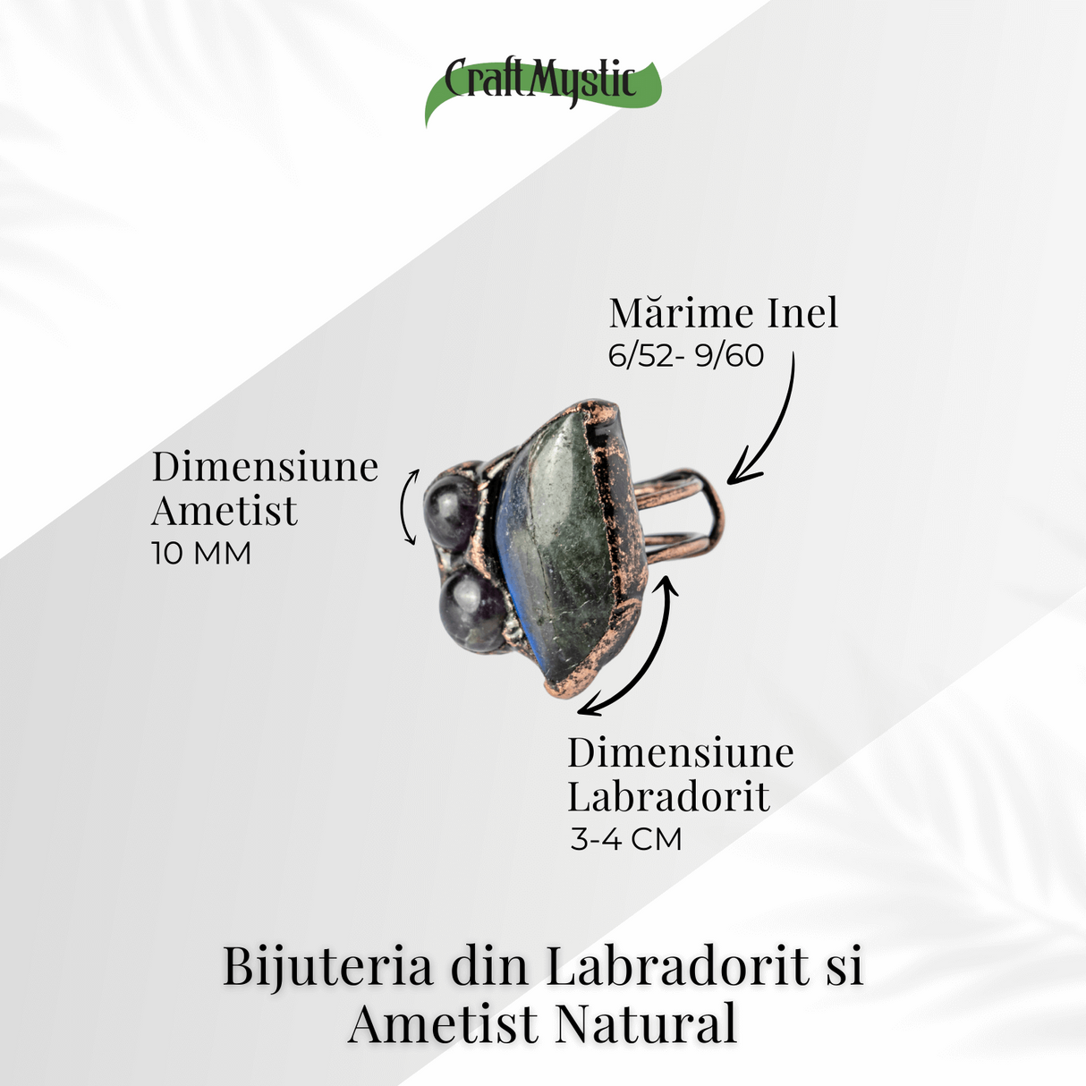 Inel Reglabil din Labradorit si Ametist Natural - Simbol al Intuitiei si Echilibrului Spiritual