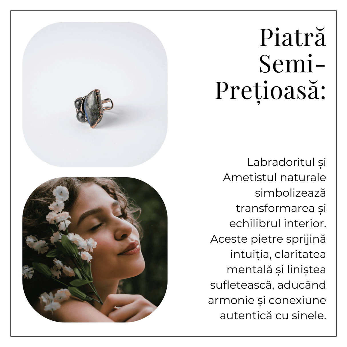 Inel Reglabil din Labradorit si Ametist Natural - Simbol al Intuitiei si Echilibrului Spiritual