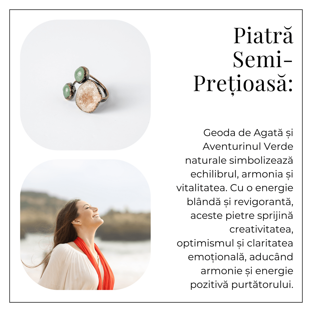 Inel din Geoda de Agata si Aventurin Verde Natural - Armonie si Vitalitate Interioara