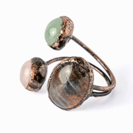 Inel cu Labradorit, Cuarț Roz și alte cristale, Cupru – CraftMystic