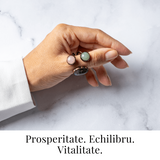 Adjustable Copper Ring with Labradorite, Rose Quartz, and Natural Green Aventurine - Harmony, love, and prosperity