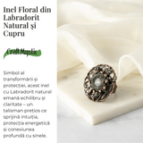 Inel Floral din Cupru cu Labradorit Natural - Talisman al Transformarii si Protectiei Interioare