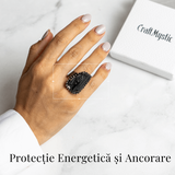 Inel Reglabil Vintage cu Turmalina Neagra - Protectie Energetica