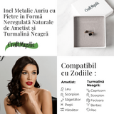 Inel reglabil cu Ametist si Turmalina - Echilibru si Energie Pozitiva