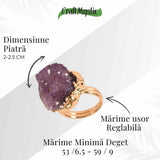 Inel usor Reglabil Auriu cu Ametist Natural Brut - Claritate Mentala si Protectie Energetica
