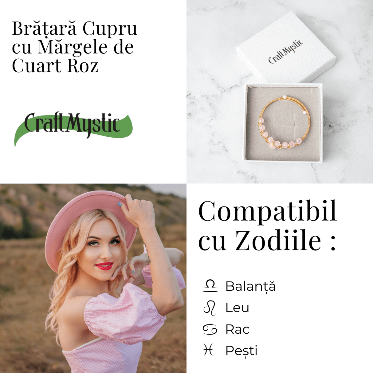 Iubire si Armonie - Bratara din Cuart Roz Natural